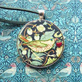 RSN Exclusive: Hand Embroidered Strawberry Thief Necklace by Marg Dier