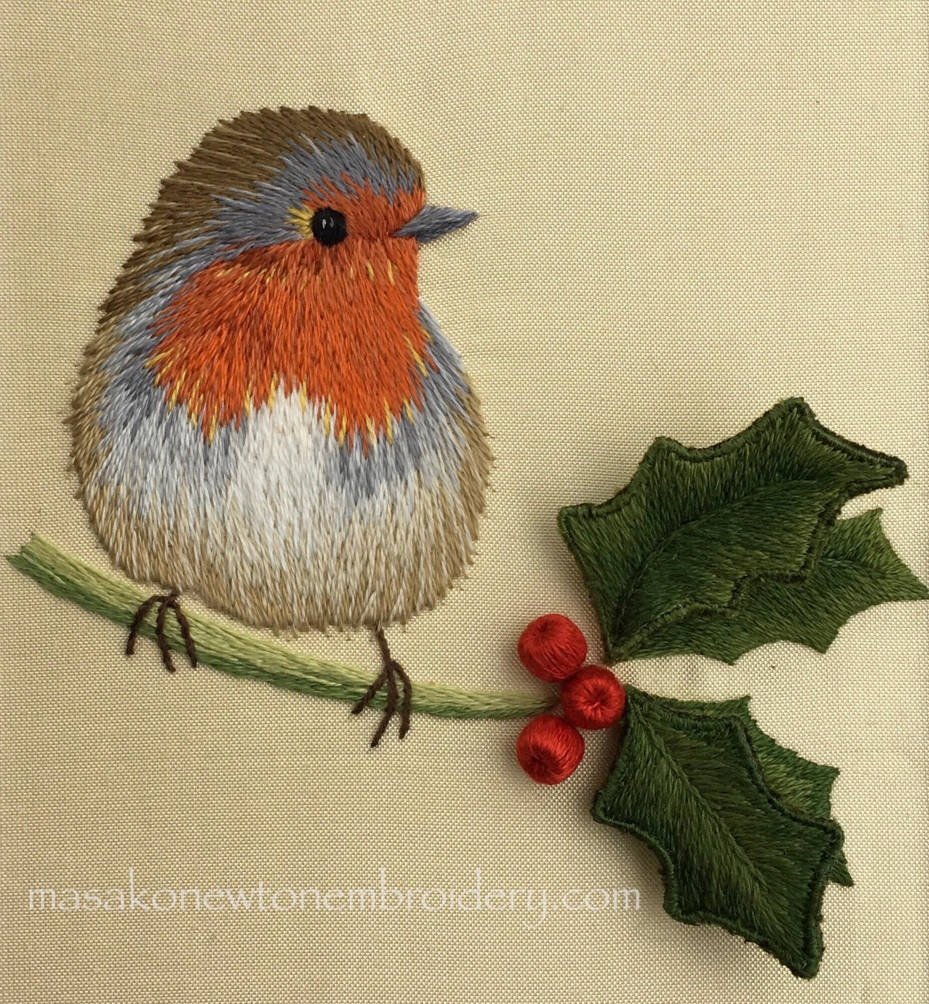 Masako Newton Silk Shading & Stumpwork Robin and Holly Kit