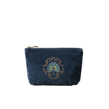 Botanical Peacock Velvet  Embroidered Mini Velvet Pouch