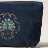 Botanical Peacock Velvet  Embroidered Mini Velvet Pouch