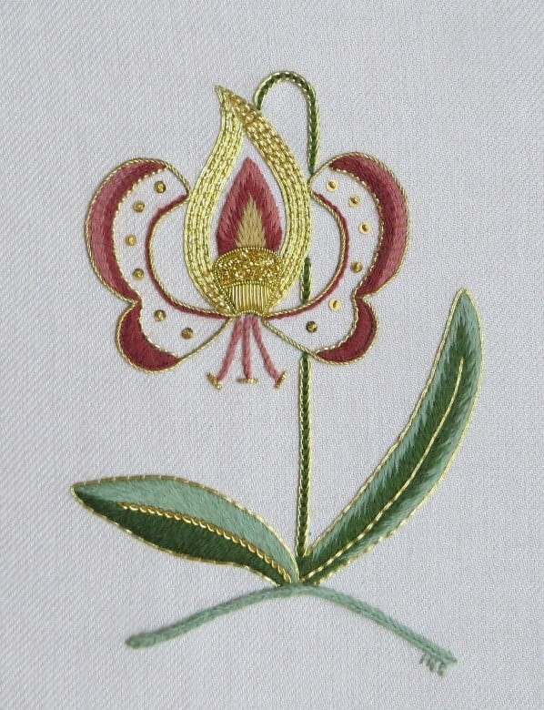 Crewel and Goldwork flower