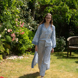 Full Length Cotton Kimono - Blue Bud
