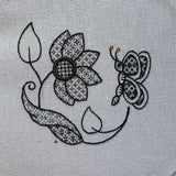 RSN Exclusive: 'Flutterby Flower' Blackwork Embroidery Kit by Chrissie Juno Mann