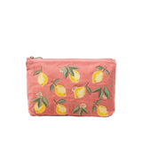 Coral  Lemon Embroidered Velvet Pouch