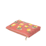 Coral  Lemon Embroidered Velvet Pouch