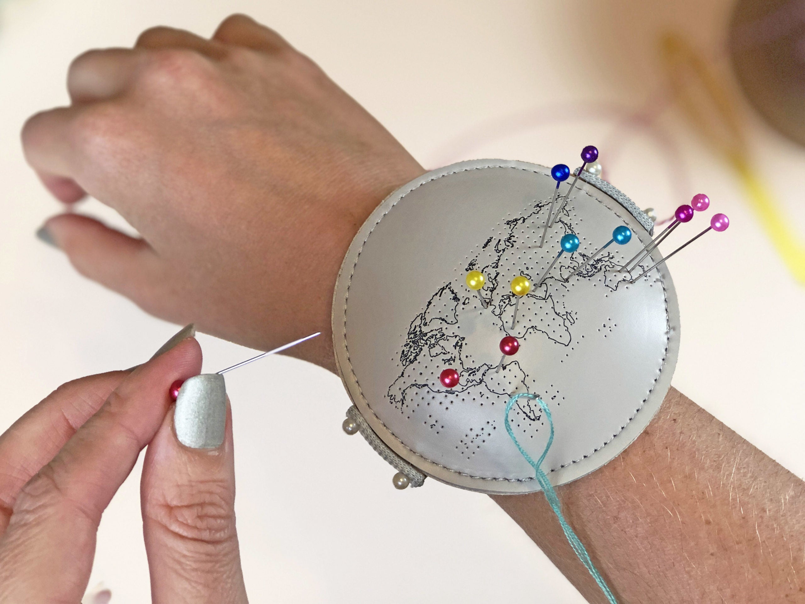 Rainbow Dressmakers Pins Pin Cushion Wrist Close