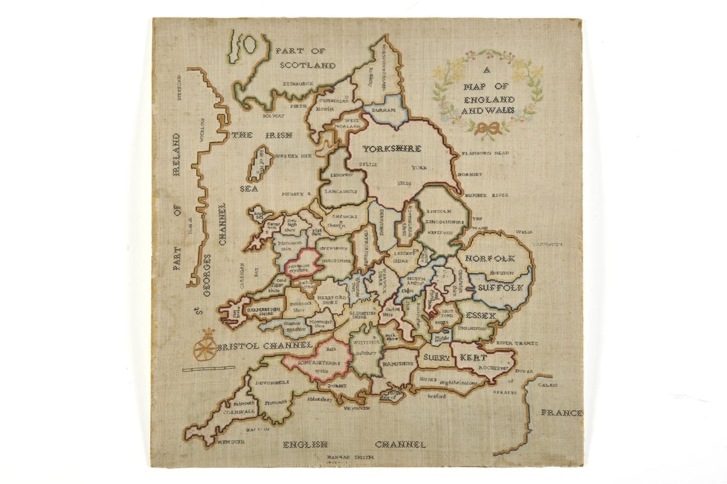 Map Sampler in Polychrome Threads greetings Card