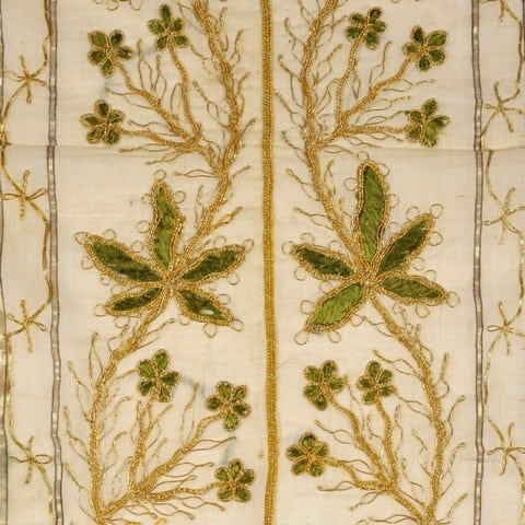 Metal Thread and Green Silk Greetings Card