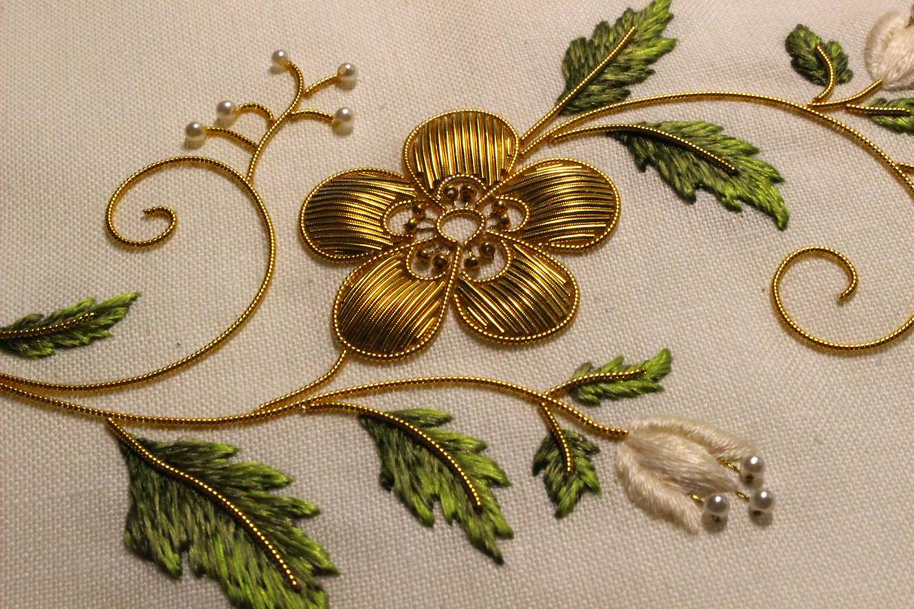 Queen Mary’s Throwover in Goldwork and Silk Shading