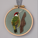 Green Woodpecker - A Silk and Metal Thread Embroidery Kit by Becky Hogg