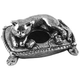 English Pewter Cat Lying On a Pillow Pin Cushion