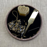 Wooden Velvet Goldwork and Bead Tray with Magnet